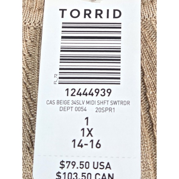 Torrid Knit‎ Sweater Dress Women Size 1X Beige 3/4 Sleeve Boho Stretch Long NEW - Picture 10 of 13